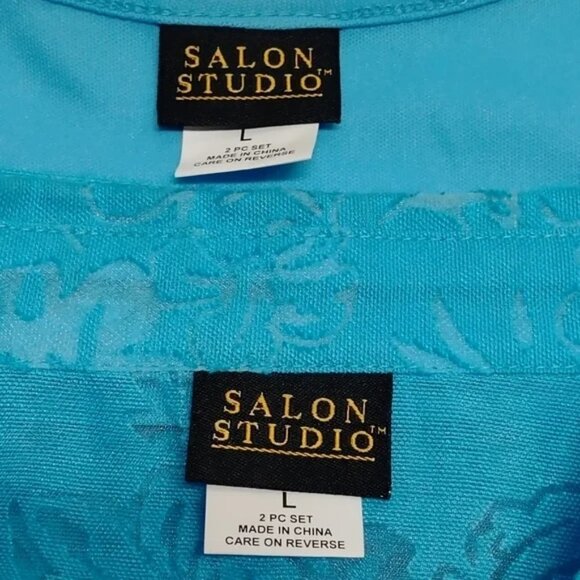 Salon Studio 2 Pieces Set Blue Abstract Floral Button Down Top Blouse Size L - Picture 12 of 13